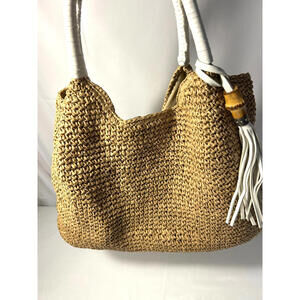 Straw Studios Woven Straw Handbag Summer Tote Beach Bag Natural Shoulder Bag